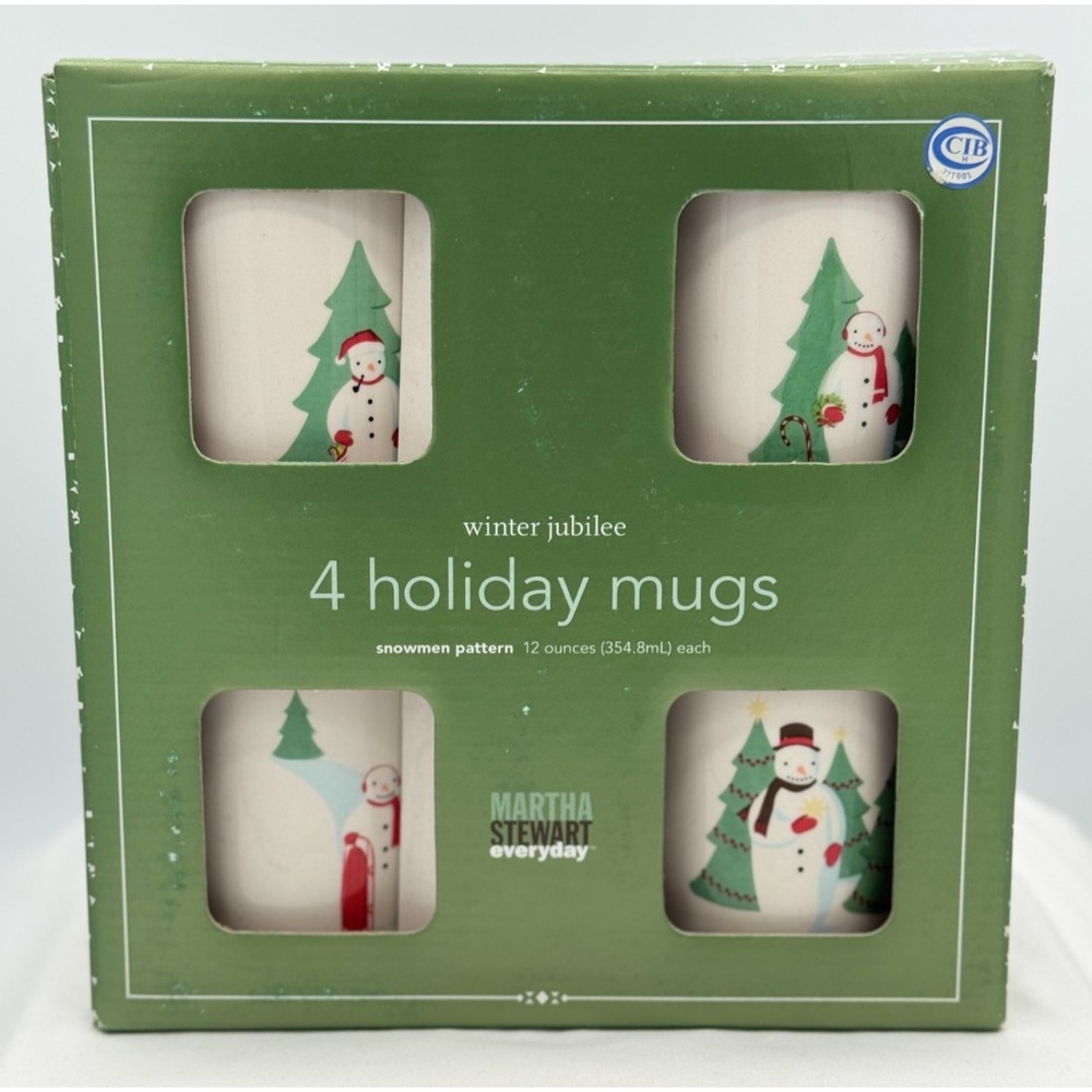 Martha Stewart Set of 4 Winter Jubilee Holiday Mugs - 12 Oz Each - NEW In Box